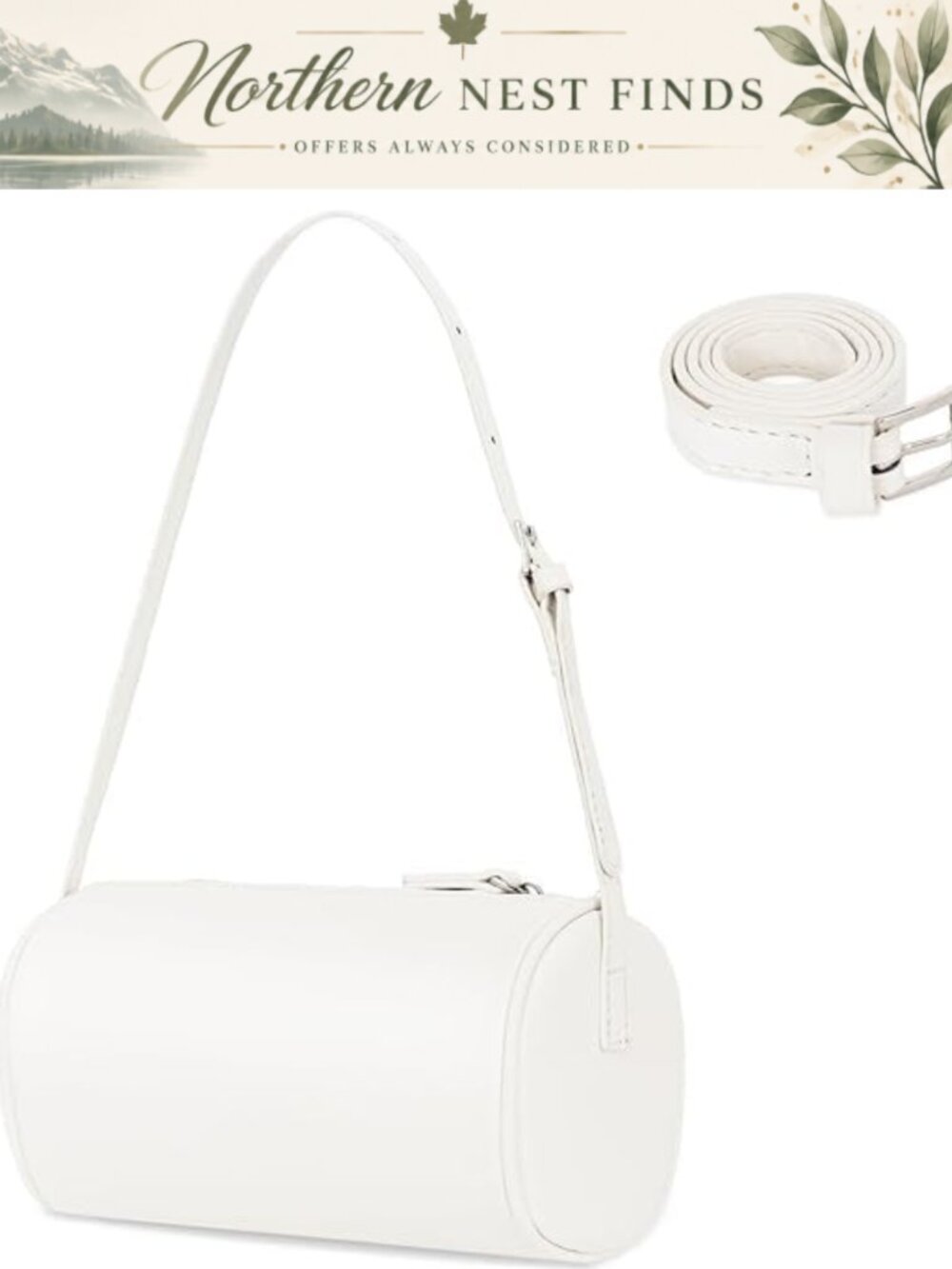 Small Cylinder Crossbody Bag PU Leather Adjustable Strap Shoulder Purse